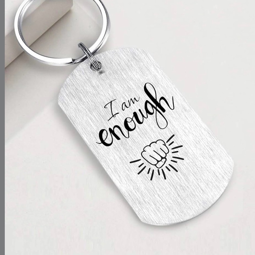 "I Am Enough" Silver Dog Tag Keychain